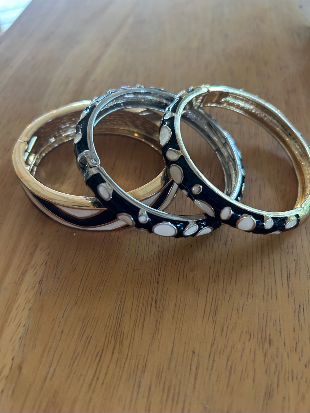 Gold and Black Enamel Bangle Bracelet Set - Women Jewelry